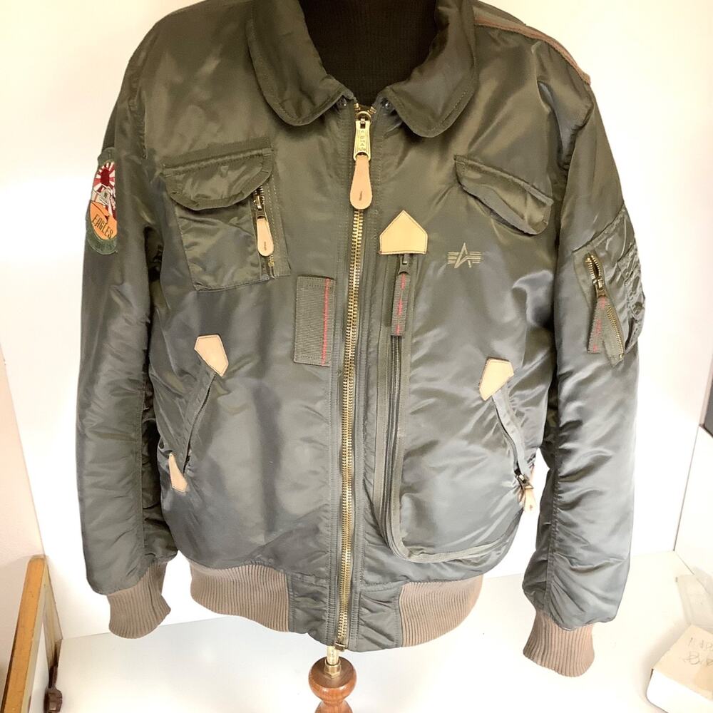 Alpha Industries Green Bomber Jacket Eagles Fart Pac Military Mens XL